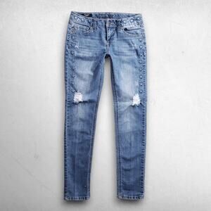 Vigoss Jagger Skinny Jeans Girls 12 Blue Distressed Rare 3D Embossed Stars